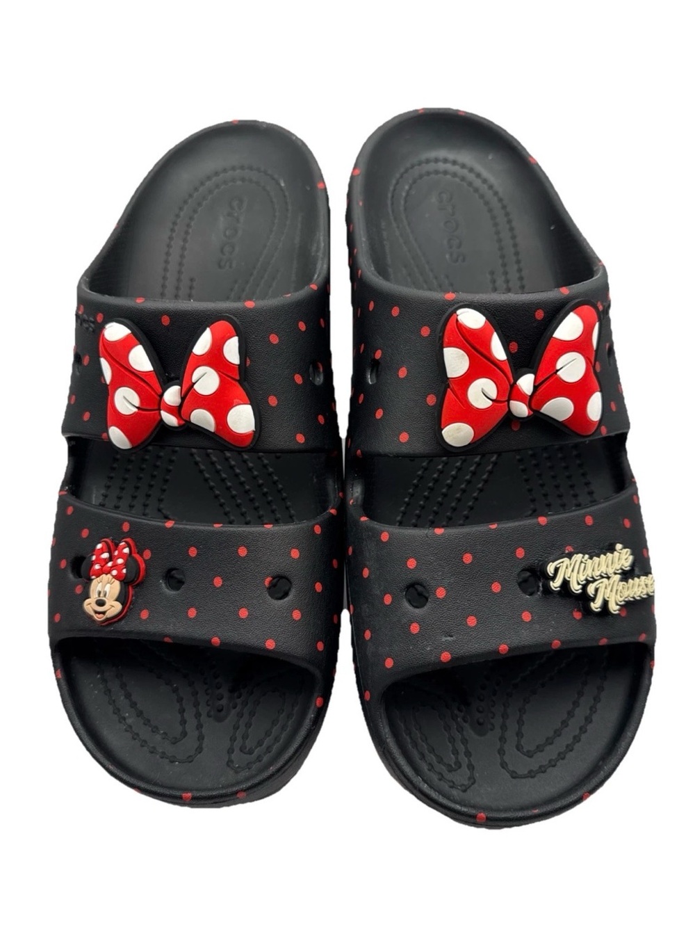 Crocs Disney Minnie Mouse Classic Slide Sandal Black Red Polka Dots Size M10 W12
